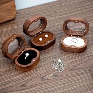 Jewelry Pouches Oval Wooden Box Ladies Lover Ring Display Engagement Wedding Couples Storage Holder Love Gift Bead Case