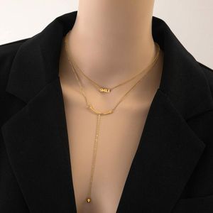 Anhänger Halsketten 316L Edelstahl Mode Gehobenen Schmuck 2 Schicht Lächeln Sexy Quaste Charme Kette Choker Anhänger Für Frauen