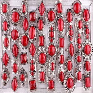 Fedi nuziali QianBei all'ingrosso 30 pz / lotto stile retrò naturale rosso turchese pietra anelli gioielli bohémien di lusso regolabili per donna 230713
