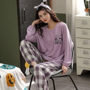 Women's Sleepwear Plaid Pants Home Clothes For Women Plus Size Pajamas Purple Autumn Suit Womens Pyjamas Pijama Mujer