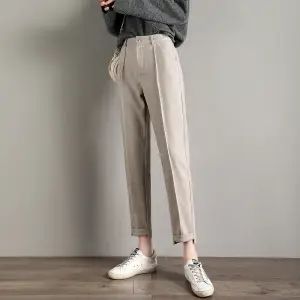 Pants 2024 Women's Nine-point Trousers with High Waist Thickened Wool Harem Women Autumn Winter Korean Casual Radish Female 2SVHK