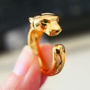 Wedding Rings Smooth Leopard Rings Animal Panther Ring with green stone Adjustable size for Couples Men Women Copper Party jewelry 230713