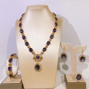 Necklace Earrings Set Yulaili Women's Purple Gem Jewelry Wedding Bracelet Ring