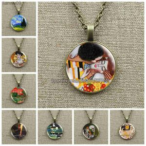 Van Gogh Art Oil Målningar Halsband Konst Glass Cabochon smycken Starry Night Sky Sunflower Pendant Women Lover Girl Gifts L230704