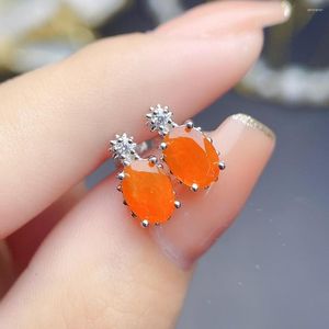 Stud Earrings 925 Silver Opal Rare Mexican Fire Natural Orange Red VVS Earth Mined Untreated Oval Genuine Gems Studs