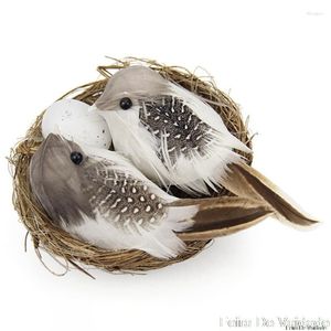 Garden Decorations 1 Set Artificial Feathered Birds & Nest Egg Craft Sculpture Lawn Arts Ornaments Home Decoration