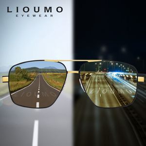 Óculos de sol LIOUMO Hight Quality Square Men's Sunglasses Polarized Pochromic Glasses Women Day Night Vision Goggles UV400 zonnebril heren 230713