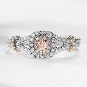 クラスターリング2023女性用のロマンチックなピンクダイヤモンドSスターリングシエファインジュエリーかわいい結婚式のカップルファッションギフト