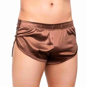 Underbyxor underkläder boxare mäns sexiga boxare stammar slät satin pyjamas shorts sida delade lounge boxershorts hem sömnbottnar j230713