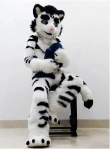 Stuffed Animal Tiger Fursuit Mascot Costume White and Black Fur Tiger Walking