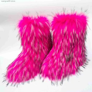 Stövlar 2022 Nya kvinnor Winter Faux Fur Furry Casual Ladies Snow Boots Y2K Plus Warm Plus Size 41 42 43 T230713