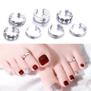 12PCS/Set Women Lady Unique Adjustable Opening Finger Ring Retro Carved Toe Ring Foot Beach Foot Jewelry