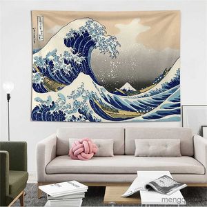 Tapisserier Dekorativt hem Japanese Tapestry Japan Mount Fuji Tapestry Art Printed Tapestry The Great Wave of Kanagawa Wall Hanging R230713