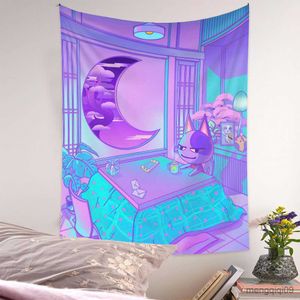 Gobelin romantyczny dom Kawaii architektura wystrój pokoju gobelin hipis macrame gobelin mur wiszący anime dekoracja tarot Tapestry R230713