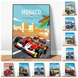 Auto da corsa Stampa Pittura Formula 1 Paesi Città Pista Pilota da corsa Decorazione da parete Stampa Poster Moda Auto Tela Pittura Home Living Room Decor w06