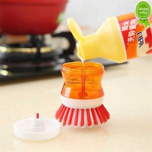 Kitchen Pot Dish Cleaning Brush Automatic Liquid Adding Pot Brush Dishwashing Brush With Liquid Soap Dispenser Kitchen Supplies