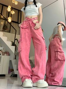 Women's Jeans Fashion Tie Dye Pink Design Sense Small Sweet Cool High Waist Women Y2K Vintage Wide Leg Straight Trend