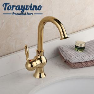 Torneiras para pias de banheiro Torneiras para lavatório montadas no convés Materiais Torneira Misturador de manípulo único Água Latão Furo Contemporâneo Spray dourado