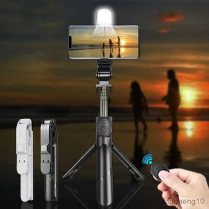 Selfie Monopods Wireless Selfie Stick Bluetooth Compatible Foldable Mini Tripod For Phone With Fill Light Shutter Remote Control For IOS Android R230713