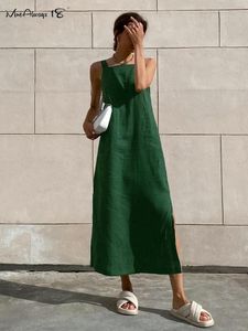 Ukrywanie mnealways18 Zielone sukienki czołgów Summer bawełniany bez rękawów prosta sukienka 2023 Allmatch midi sukienka wakacyjna dama