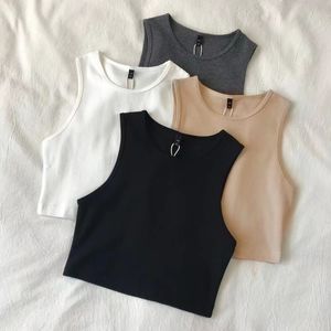 Regatas femininas Camis Summer Tops Slim Render Short Top Sexy Womens Sleeveless O Croptops Tank Solid Black White Colete Street Y2k Wholesale 230713