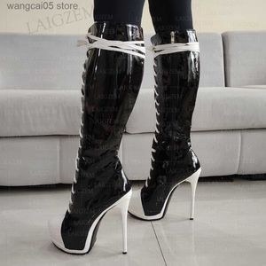 Boots Women Knee High Platform Boots Round Toe Full Zipper Thin High Heel Boots Handmade Ladies Shoes Woman Plus Size 41 46 52 T230713