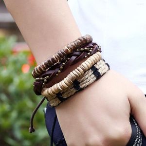 Charm Bracelets Simples Vintage Leather Bracelet Men Bohemian Multi-layer Combination DIY Tecido Masculino Coco Shell Corda