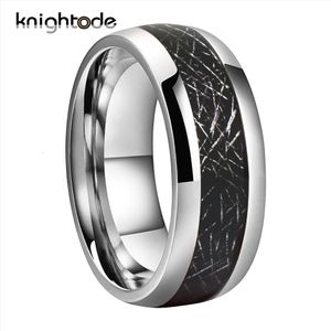 Bröllopsringar 6mm 8mm High Polishing Tungsten Carbide Ring Black Meteorite Inlay For Lovers Engagement Ring Dome Band Comfort Fit 230713