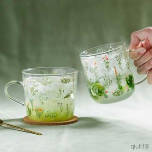 マグカップガラスカップ草飲料マグカップパターンボロシリケートガラスミルクコーヒーパーティージュースビールキッチンドリンクウェアバースデーレディギフトセットR230713