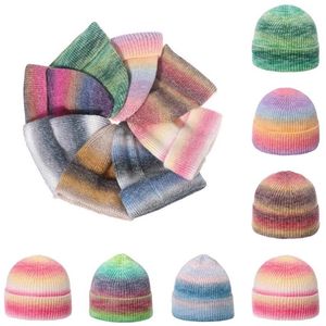 12色のネクタイ色素ビーニー女性秋の冬冬の暖かい帽子レインボービーニー帽子の頭蓋骨ボンネット屋外cap293k