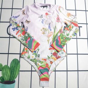 Women one piece swimsuit beach swimming suits designer print floral letter bikini long sleeve jumpsuit fashion teenager girls tight swimming suits woman clothes