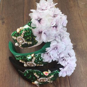Hair Clips Luxury Elegant Accessories Inlaid Rhinestone Big Flower Sequins Green Crystal Baroque Headwear For Women Wedding Party