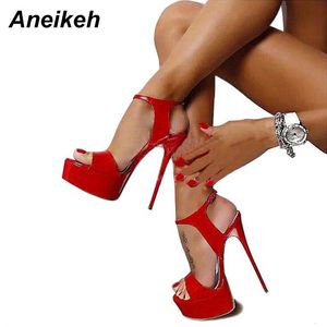 Sandália Aneikeh s Estilo Verão Sexy 16cm Feminino Sandália Salto Alto Fivela Sapato Festa Boate Preto Tamanho Grande 15 230713