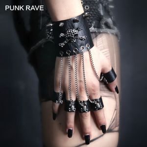 Fem fingrar handskar punk rave rock stil kvinnor skalle spik handskar gotiska kvinnliga armband svart steampunk pu läder skalle manschett-en handske cool 230712