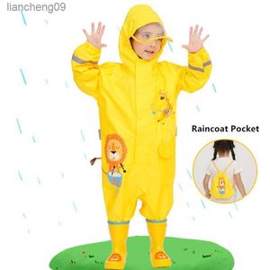 1-10 Years Old Children Raincoat Kids Boys Girls Waterproof Jumpsuit Hooded One-Piece Cartoon Dinosaur Baby Rainwear And Pants L230620