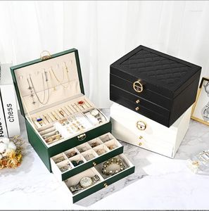 Astucci per gioielli 1pc di alta qualità in pelle di lusso gioielli scatola per orologi organizzatore collana spilla anelli scatole custodia 3 strati 23x17x13.5CM