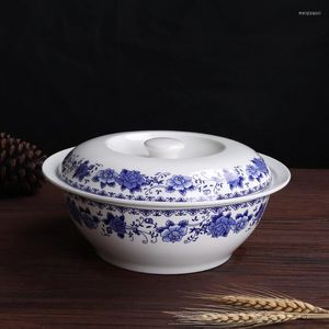 Bowls Jingdezhen 9-inch Round Ceramic Soup Pot With Cover Bone China Tableware Creative Large Household Bowl