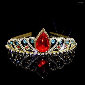 Headpieces Exquisite Red Crystal Crown Bridal Wedding Hair Ornaments Rhinestone Band Head Jewelry Model Accessories