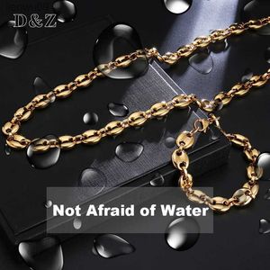 DZ 11MM Kaffeebohnen Ketten Armbänder Set Edelstahl Halsketten für Männer Frauen Hiphop Statement Charm Halskette Modeschmuck L230704