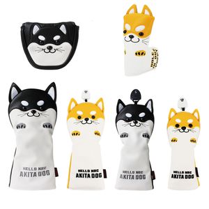 Andra golfprodukter Golf Wood Head Cover för Driver Fairway Hybrid Söt Akita Golf Putter Cover PU Läder Vattentät Protector Golf Club Cover 230712