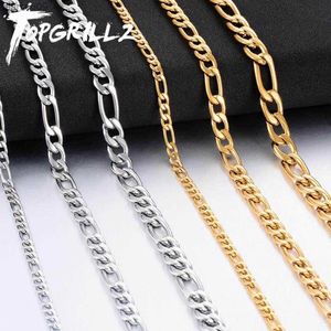 TOPGRILLZ New Stainless Steel Figaro Chain Gold Color Hip Hop Fashion Men and Women Stainless Steel Jewelry For Gift L230704