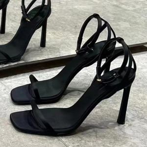 Sandals Square Toe Toe Women's High Heels Fashion Buckle Buckle Sexy Black Open Party Summer 230713