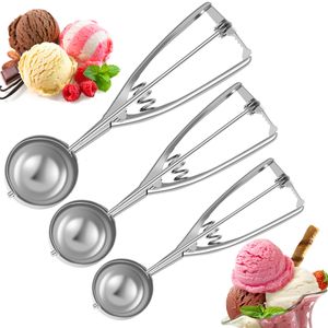 Ferramentas para sorvete 3 pçs conjunto de colher de sorvete aço inoxidável colher de biscoito ergonômico grande médio tamanho pequeno utensílios de cozinha acessórios de cozimento 230712