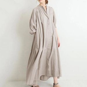 Casual Dresses For Women 2023 Women's Solid Color Cotton Linen Retro Pleated Large Swing Loose Long Dress Elegant Robe