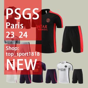 23 24 PSGs Sports Short Sleeve 2023 Paris Sportswear Training Wear Short Sleeve Set Football Shirt Set Uniform Chandal Adult Sweatshirt Sweater Set Men's T-Shirt AA