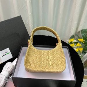 2023 new summer Straw Woven Handbag Hobo Bag Shoulder Crossbody Bag Embroidered Letter Beach Bag By The Sea Zipper Closure Detachable Adjustable Shoulder Strap