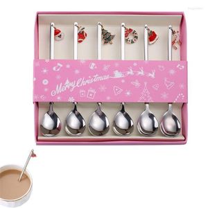 Dinnerware Sets Tea Spoons For Christmas 6Pcs Cutlery Forks Stainless Steel Coffee Spoon Soup Dessert