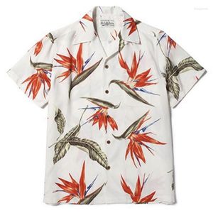 Мужские повседневные рубашки 23ss wacko maria Рубашка красная птица Свободный принт гавайский курортный пляж с короткими рукавами для мужчин и женщин