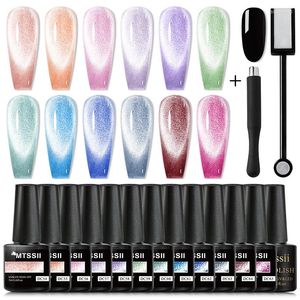 Kit per nail art MTSSII Set di smalti gel magnetici per gatti con kit di glitter riflettenti in stick Soak Off Vernici