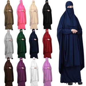 3 pezzo islamico preghiera musulmana indumento donne Hijab Abaya Niqab Burqa Jilbab velo copertura completa abito soprabito abito caftano Khimar3174